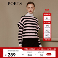 PORTS寶姿 新品女裝百搭條紋波浪邊落肩針織衫SN9K402AJKW002 黑-粉條紋 M