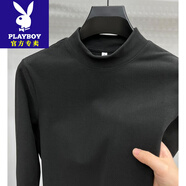 花花公子（PLAYBOY）男士高端品牌雙面絨無縫德絨半高領(lǐng)打底衫男秋冬內(nèi)搭純色裸感上衣 P24996黑色 L