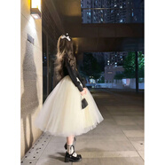 CLCEY小紅書(shū)法式富家千金連衣裙女秋冬感甜美網(wǎng)紗公主蓬蓬長(cháng)裙 針織開(kāi)衫＋半身裙[套裝] S