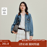 茵曼（INMAN）章若楠同款復(fù)古休閑短款牛仔外套長袖上衣 牛仔藍(lán)-18538234 XL