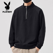 花花公子衛(wèi)衣男士春秋2025新款立領(lǐng)潮牌寬松休閑半拉鏈長(zhǎng)袖體恤美式外穿衣 2398曜石黑  4XL 【38-39碼-體重180-195斤】