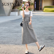 SUSTYLE奢侈高端品牌女裝高檔牛仔背帶裙套裝女夏季新款韓版時(shí)尚兩件套 灰色 M