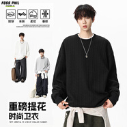 Foss Phil重磅提花衛衣男秋冬季圓領(lǐng)仿針織肌理感套頭打底衫9153黑色L