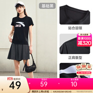 安踏LOGO短袖t恤 女夏季新款棉感顯瘦休閑針織印花T恤透氣運動上衣 【經典大logo】基礎黑-2 L /女170