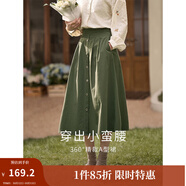 茵曼（INMAN）半身裙女士2025年春秋女裝新款復(fù)古顯瘦通勤中長款純棉長裙子 茶綠色 -18518192 M