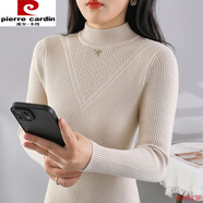 皮爾卡丹（pierre cardin）半高領(lǐng)毛衣女新款秋冬修身長袖純色時尚套頭洋氣針織打底內(nèi)搭上衣 白色 雙層領(lǐng) 厚款 M 95-105斤