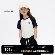 little MO&Co.吸濕 速干衣 童裝夏裝女童拼色插肩袖短袖t恤上衣兒童 深寶藍(lán)色 140 140/68