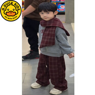 G.DUCKKIDS小黃鴨兒童過(guò)年服套裝秋冬男童格子長(cháng)褲女童洋氣小公主紅色加 灰色衛衣+褲子【+圍巾】 140
