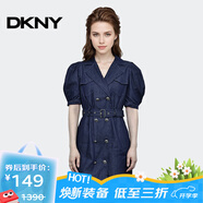 唐可娜兒（DKNY）【京東奧萊】牛仔連衣裙寬松刺繡系帶春夏工裝復古短裙W2212Z16-4 W2212Z16-422 XXS