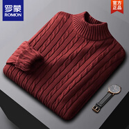 羅蒙（ROMON）秋冬季高領(lǐng)毛衣男士純棉針織衫學(xué)生修身韓版粗針加絨加厚打底衫男 酒紅色【半高領(lǐng)-粗針】 厚款 L 適合120-139斤