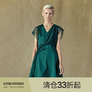 Donoratico/達(dá)衣巖2021年新款夏V領(lǐng)短袖修身感輕奢連衣裙 安第斯綠 M