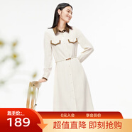 敦奴春季新款氣質(zhì)亮面撞色翻領(lǐng)H版型中長(cháng)款襯衫連衣裙 米色 S