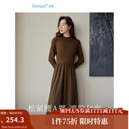 茵曼（INMAN）2025秋冬女裝新款燈芯絨連衣裙新品長袖休閑針織禮服中長裙子 咖啡色 L