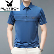 花花公子（PLAYBOY）夏季新款男士短袖t恤衫中年冰絲休閑翻領(lǐng)polo.衫透氣百搭 A10深藍 165/84A 建議100-120斤