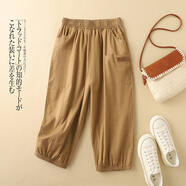 無(wú)標優(yōu)品六分褲夏季女松緊腰大口袋七分哈倫褲女夏季薄款時(shí)尚百搭 卡其色 （少量現貨） XL 【建議125-145斤d