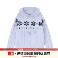 F426官方店國潮牌連帽毛領(lǐng)費(fèi)爾島軟糯開衫毛衣 藍(lán)色 S