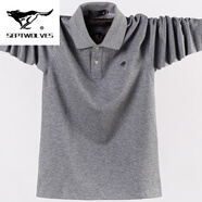 七匹狼夾克專(zhuān)家男裝加肥加大碼帶領(lǐng)長(cháng)袖T恤簡(jiǎn)約純色POLO衫翻領(lǐng)胖人爸爸 灰色 不加絨 3XL 推薦195-215斤