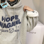 甜米寶ins連帽衛(wèi)衣女2025新款秋冬加絨加厚韓版寬松原宿BF風(fēng)百搭外套潮 灰色HOPE【薄款】  L 建議95-115斤