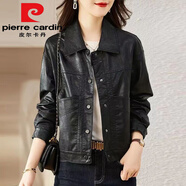皮爾卡丹（pierre cardin）皮衣外套女2025新款小個(gè)子女短款皮夾克春秋時(shí)尚小香風(fēng) 226短/款黑色今年流行的輕奢品牌 L (90/110斤左右) 薄款尺碼