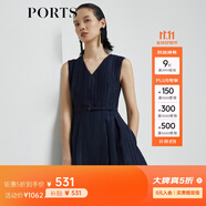 PORTS寶姿商場同款新品女裝無袖V領條紋肌理連衣裙LL8D279AFQ020 丈青 S (4)