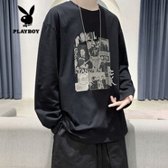 花花公子（PLAYBOY）300斤加肥加大長袖t恤男2025秋季上衣大肚子男裝胖子肥佬寬松衛(wèi)衣 C370黑色 2XL