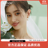 AJIDOU阿吉豆耳環(huán)女珍珠耳環(huán)珍珠吊墜花卉日耳墜專柜同款耳釘耳飾 金色+米白色 整高2.5cm