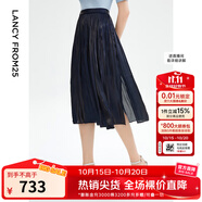 朗姿【Basic衣櫥】法式百褶半身裙復(fù)古女士裙子夏新款百褶裙 暮色藏藍色 L