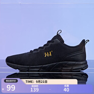 361°361男鞋秋季經(jīng)典網(wǎng)面透氣休閑運(yùn)動(dòng)鞋耐磨跑步鞋男 烏黑色/皇冠金 43