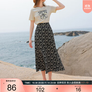 三彩2025夏季新款碎花半身裙高腰開叉雪紡A字裙浪漫長裙清新M