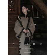 無(wú)艷一禾 【素云棲】新中式羊毛呢料撞色花邊旗袍連衣裙+羽絨服 連衣裙 XL