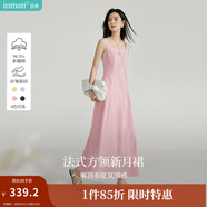 茵曼（INMAN）章若楠同款歐若風(fēng)法式吊帶連衣裙2025夏季新品女裝淡鵝黃色裙子 粉色（方領(lǐng)) L