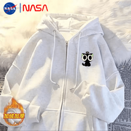 NBHD NASA港風(fēng)羅小黑卡通連帽開(kāi)衫拉鏈衛衣男女同款時(shí)尚百搭秋冬款外套 白灰色-【羅小黑】 加絨 XL