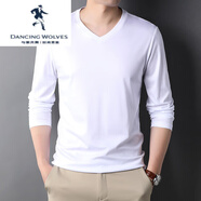 與狼共舞（DANCING WOLVES）韓版純棉長(cháng)袖T恤男春秋白色體恤衫 白色 M 170
