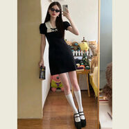 小眾設計感娃娃領(lǐng)修身包臀裙女法式氣質(zhì)泡泡袖收腰黑色顯瘦連衣裙 黑色 S S