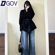 DGOV感收腰氣質(zhì)針織毛衣外套女2025年新款秋冬色中長款外搭開衫女 黑色 S 建議80-95斤