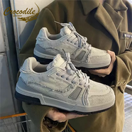 鱷魚(yú)恤面包男鞋冬季百搭復古休閑板鞋小眾設計青少年高級感厚底運動(dòng)潮鞋 白灰主圖款 35