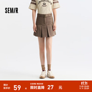 森馬半身裙女純色短裙小個(gè)子俏皮時(shí)尚24夏季純棉百褶裙復(fù)古 咖啡50892 XL