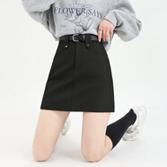 TERRE BLEUE小個(gè)子a字短裙女2025春秋新款高級感簡(jiǎn)約百搭顯瘦遮肉裙子 黑色 M