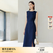顏域2024新款氣質(zhì)職業(yè)單排扣正裝連衣裙女春款無袖修身時(shí)尚一步裙 深藍(lán) L/40