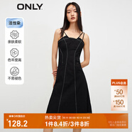 ONLY收腰氣質(zhì)休閑短裙牛仔吊帶連衣裙女|123342002 J1Z 黑色牛仔提花印花 S 160/80A