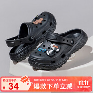 SNOOPY史努比童鞋兒童拖鞋夏季輕便男女童花園沙灘洞洞鞋4979黑色40-41