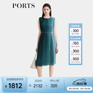 PORTS寶姿女裝2024春夏新款腰鏈裝飾圓領(lǐng)無(wú)袖優(yōu)雅漸變百褶連衣裙 綠色 XXS (0)