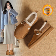 ZHR勃肯鞋女冬保暖牛皮雪地靴女舒適羊羔毛棉鞋女 EH130B 駝色 37 