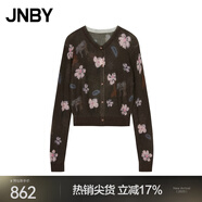JNBY/江南布衣春秋針織開(kāi)衫復(fù)古毛衣女花卉趣味印花坑條5O8314800 208/灰褐 M