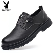 花花公子（PLAYBOY）男鞋新款男士真皮商務(wù)正裝英倫風(fēng)工裝馬丁靴四季休閑皮鞋 6568黑色 38