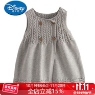 迪士尼（Disney）女童針織馬甲開衫背心裙春秋季寶寶針織長款坎肩中小童兒童連衣裙 灰色(無花) 100 衣標(biāo)(建議80身高)