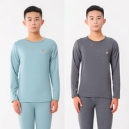大嘴猴（paul frank）【拍1發(fā)2】青少年保暖套裝初高中7A抗菌保暖內(nèi)衣 淡藍色+黑灰色【男款兩套裝】 140 少男【身高：135-140/50-70斤】