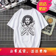 嘉曄港風(fēng)bf國潮男女情侶款短袖t恤夏季5分短袖韓版?zhèn)€性潮流學(xué)生半袖潮 法老 白色 L