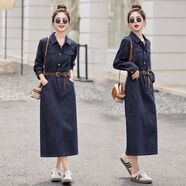 港味覆古牛仔連衣裙女2025初春新款小眾別致收腰顯瘦中長(cháng)裙子 圖片色 XL