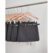 花花公子（PLAYBOY）冬季氣質(zhì)磨毛西裝半身裙女高腰顯瘦秋冬復古防走光A字毛呢短裙子 灰色【款】 XL 121-130斤